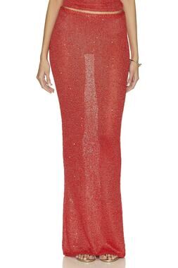 Asta Resort NEW Carolina Rossa Sequin Red Knit Maxi Skirt Size XS